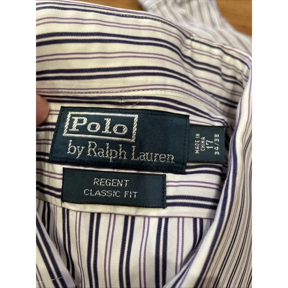 Polo Ralph Lauren Men's Regent Classic Fit Shirt White Striped Size‎ 17 34/35